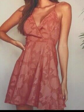 LuLus Beauty Rose Pink Floral Spaghetti Strap Mini Skater Fit and Flare Dress XS